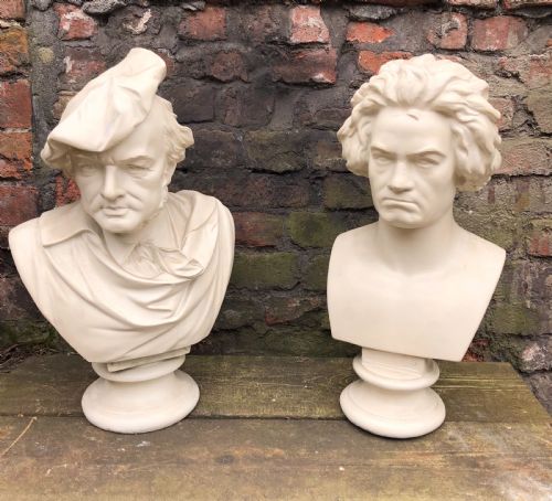 Pair of Large Plaster Busts of Beethoven and Wagner