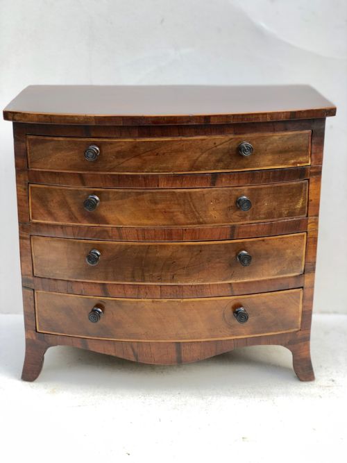 C19th Miniature Apprentice Piece Bow Fronted Chest of Drawers
