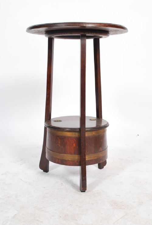 Edwardian  Arts and Crafts Table with Coopered Barrelled Lidded Base