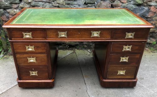 C19th Pedestal Desk with Inset Brass Handles