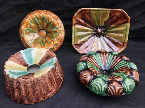 Four C19th Majolica Spittoons