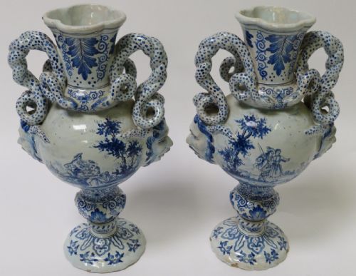 A Pair of 19th Century Dutch Blue & White Shaped Vases