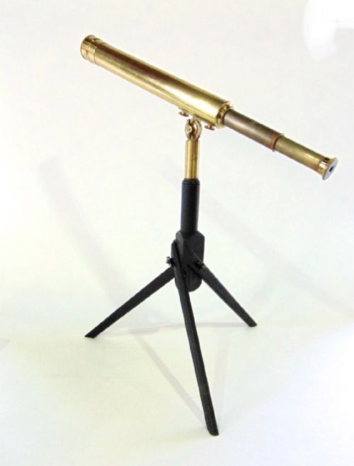 C19th Brass Three Drawer Telescope on Tripod Wooden Base