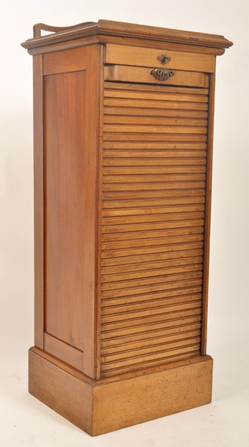 C19th Walnut Tambour Fronted Conductors Cabinet with Reading Slope to Top