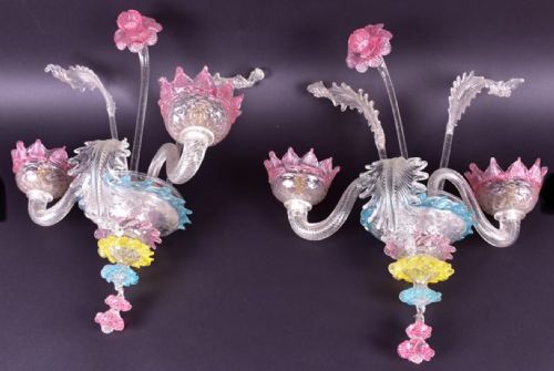 A Pair of Venetian Murano Glass Wall Lights