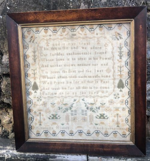 C19th Woolwork Sampler by Charlotte Hissy 1847