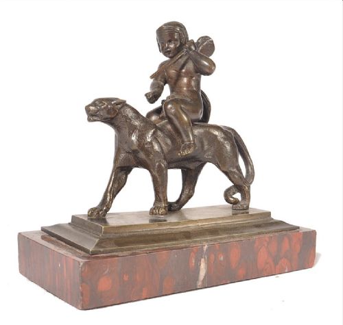 A Grand Tour Bronze Set on Rouge Marble Base