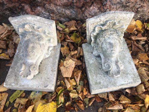 Early  20th Pair Cast Stone Corbels Mounted on Stone Backs