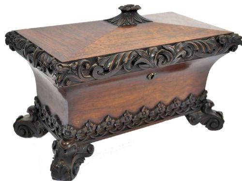 Large Early C19th Rosewood Sarcophagus Tea Caddy