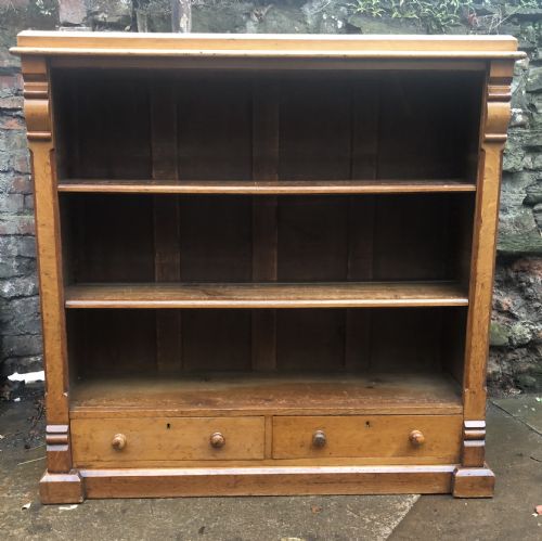 C19th Golden Oak Floor Standing Bookcase with Two Drawers