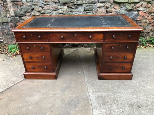Large Mahogany Pedestal  Nine Drawer Desk