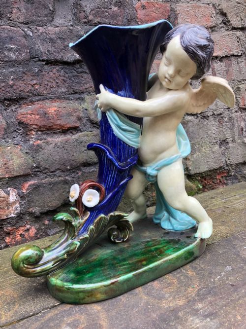C19th Large Majolica Cherub Holding a Cornucopia
