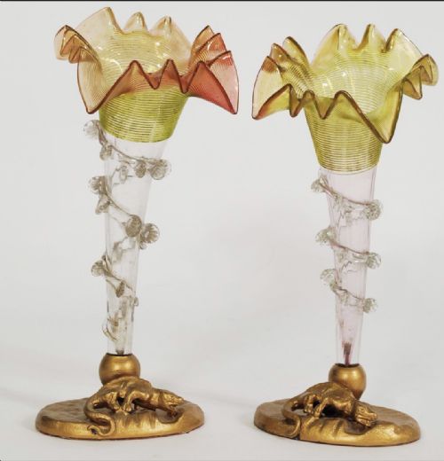 A Pair of Glass Epergne  Centre Pieces