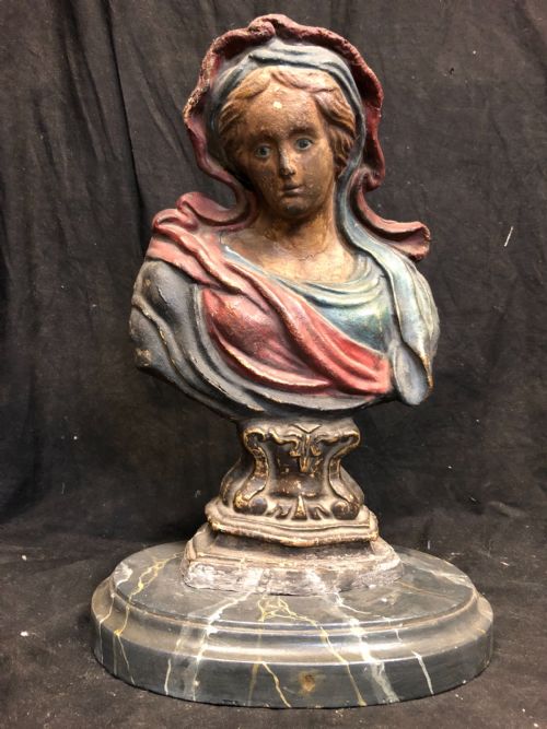 Polychrome Bust of the Virgin Mary Made in Papier-mâché