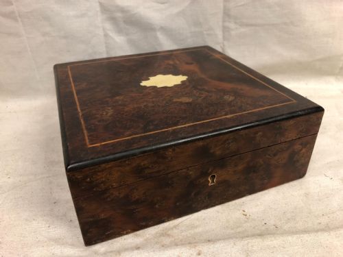 C19th Small Yew Wood Veneered Jewellery Box