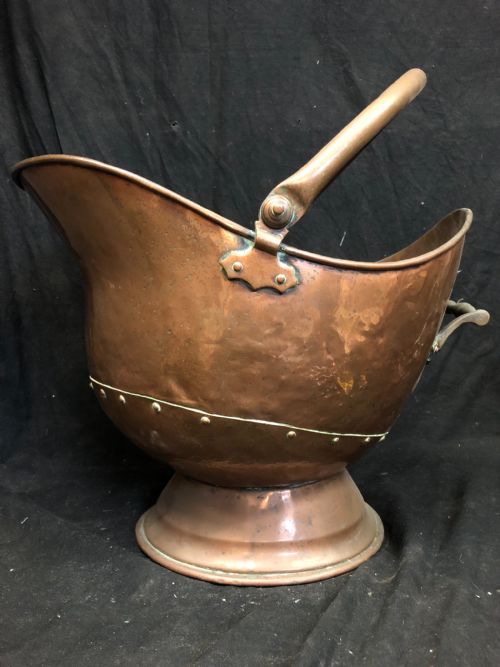 C19th Copper Helmet Shaped Coal Scuttle