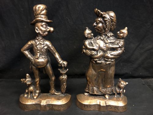 C19th Pair of Brass Door Stops Ally and Mrs Sloper