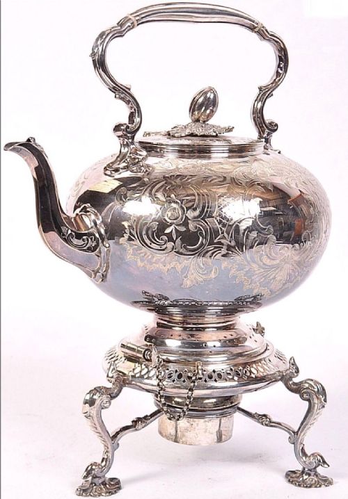 A Large Silver Plated Kettle on Stand