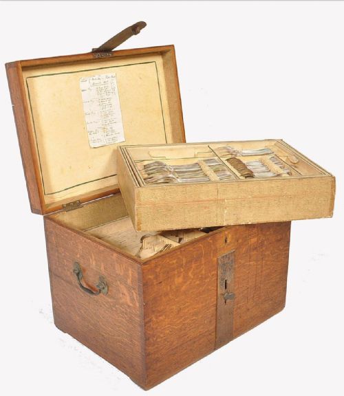 C19th Oak and Iron Clasped Silver Chest of Small Proportions