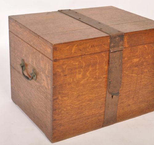 fig 1. C19th oak and iron clasped silver chest of small proportions