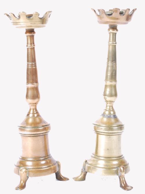 C17th Pair of Small Brass Candlesticks