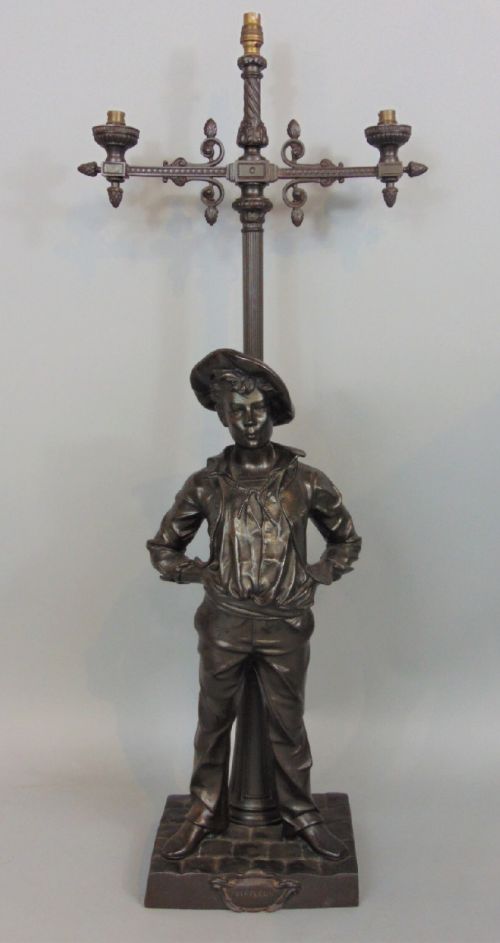 C19th Bronzed Spelter Table Lamp of Large Size.