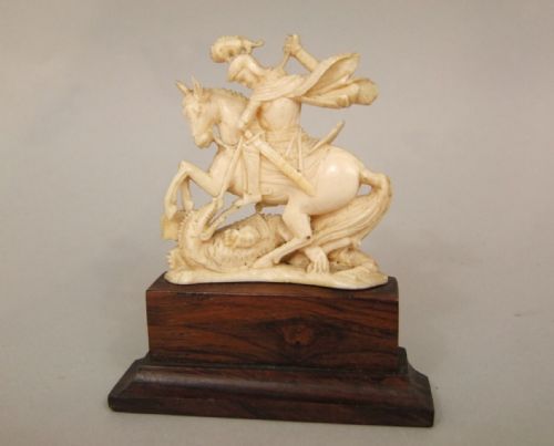 A Small C19th Ivory St George and the Dragon Carved
