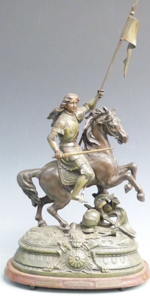 Large French Spelter Figure of Jeanne D’arc Au Siege D’orleans.
