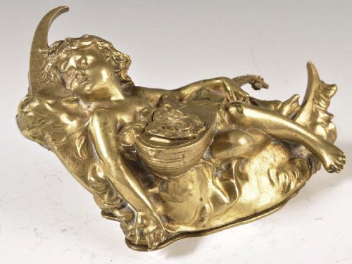 C19th French Gilded Bronze Inkwell by  E. Dolivet, Thiébaut Frères Frumère & Gavignot Sc. Paris.