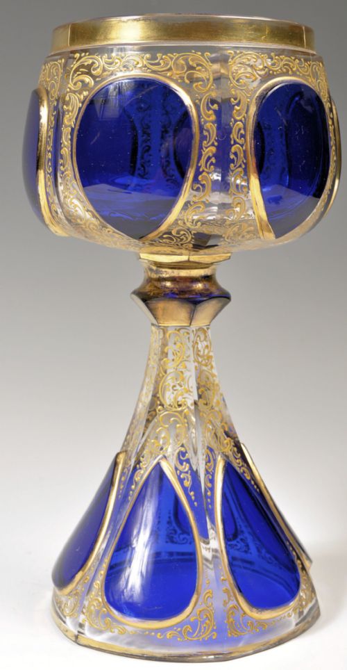 A C19th German Blue Dash Cut Glass Goblet