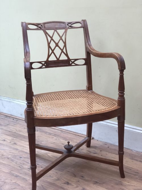 C19th Satinwood Armchair with Caned Seat