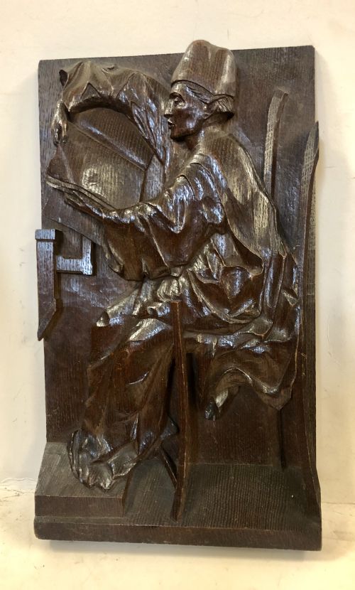 C18th Relief Carving in Oak of a Scholar