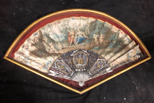 C18th Painted Fan in Old Frame