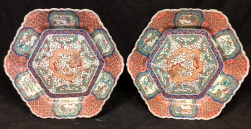 fig 1. C19th Pair of Japanese Imari plates of hexagon form