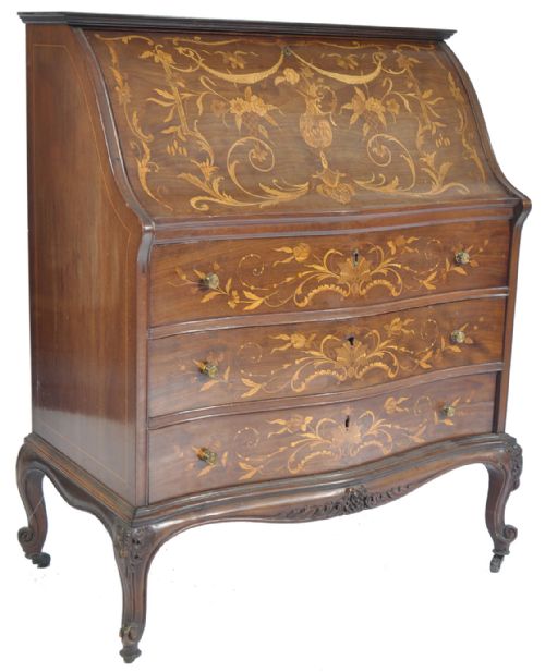 C19th Inlaid Mahogany Serpentine Bureau