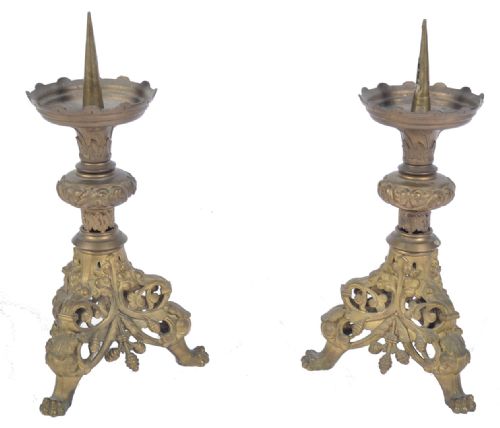 A Pair of Cast Brass Altar Pricket Sticks