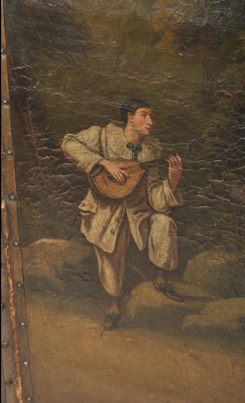 fig 1. C19th leather painted threefold screen