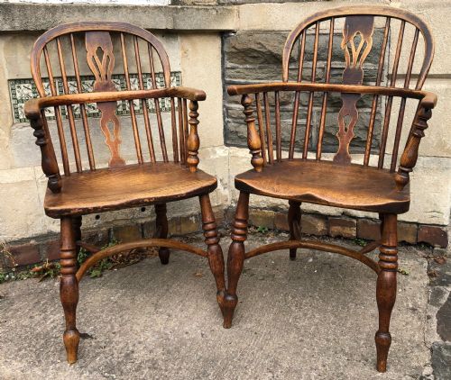 fig 1. C19th pair of Windsor armchairs with crinoline stretchers