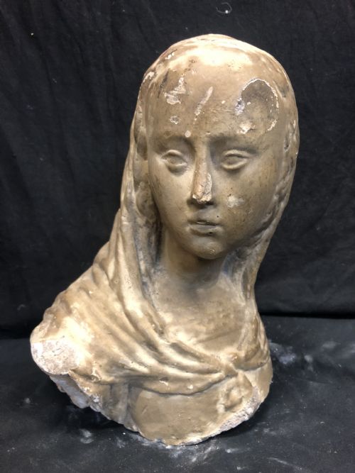 C19th Limestone Carved Head Fragment