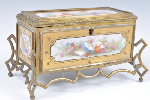 C19th Gilt Bronze Box with Sevres Type Panels