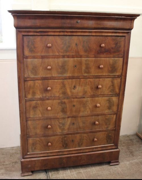 C19th Flame Mahogany Semainier  Tall Chest of Drawers