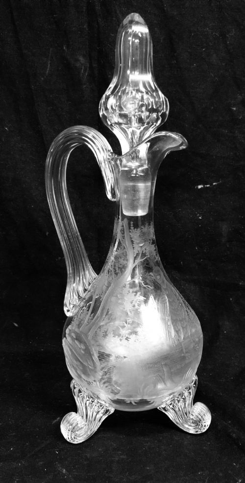C19th Cut Glass and Etched Glass Liquor Decanter
