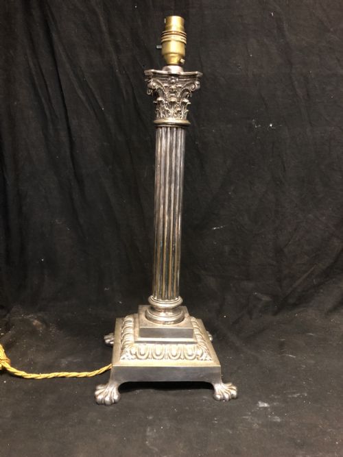 Edwardian Silver Plated Corinthian Column Table Lamp
