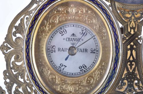fig 1. A gilt bronze and enamelled clock and barometer desk set