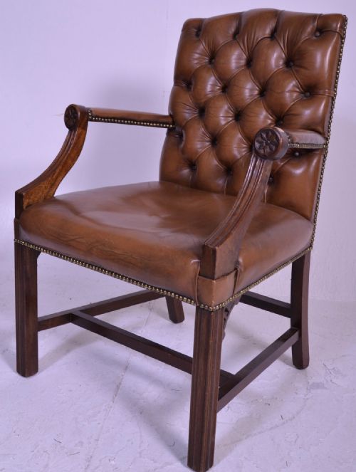 1930s Leather Covered Deep Buttoned Gainsborough Chair