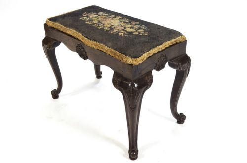 C18th Mahogany Stool with Inset Tapestry Seat