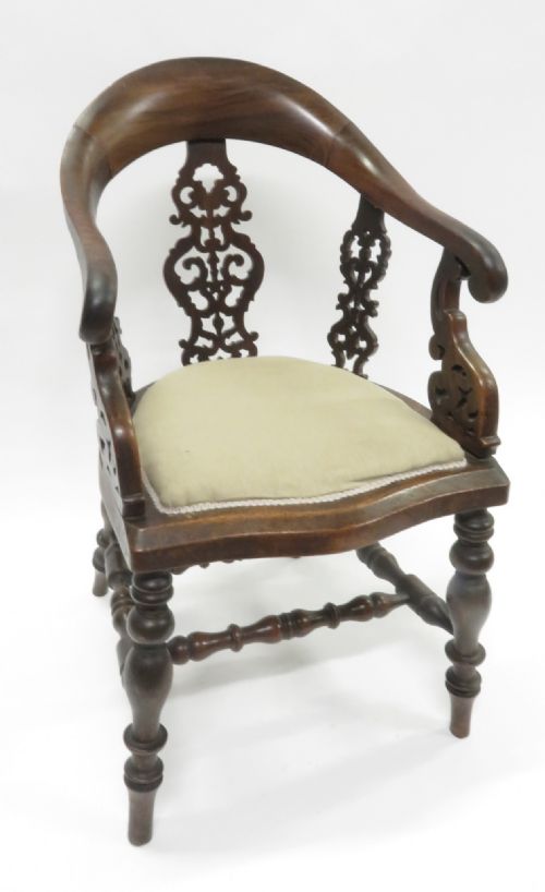 C19th Curved Armed Desk Chair with Fretted Back
