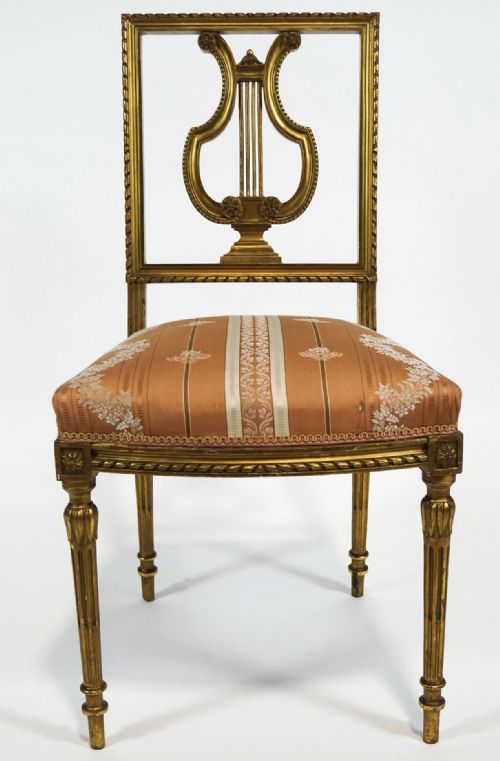 C19th Gilt Gesso Salon Chair with Lyre Shaped Back