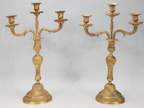 Pair of Ormolu Three Armed Candelabra