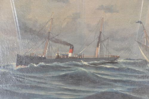 A LARGE C19TH OIL ON CANVASS OF A STEAMER SHIP - ADDITIONAL PHOTO 1